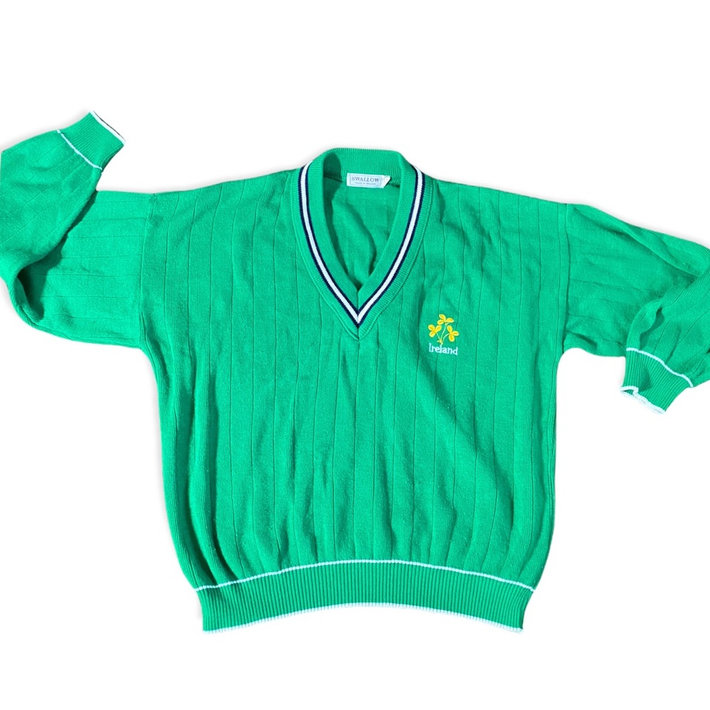 Vintage Ireland V-neck Knit Green Sweater
